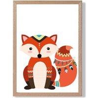 ARTZE Red Fox Tribal Animal Framed Print SIZE: A3 with Oak Frame | Size: A2