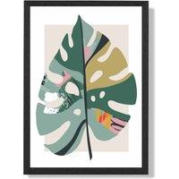 ARTZE Monstera Leaf Green & Red Minamilist Framed Print SIZE: A3 with Black Frame | Size: A2