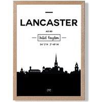ARTZE Lancaster Black & White City Skyline Framed Print SIZE: A3 with Oak Frame | Size: A2