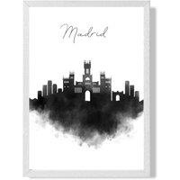 ARTZE Madrid Watercolour Skyline City Framed Print SIZE: A4 with White Frame in Black | Size: A2