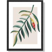 ARTZE Tropical Leaf Green & Red Minamilist Framed Print SIZE: A2 with Black Frame