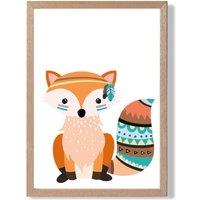ARTZE Orange Fox Tribal Animal Framed Print SIZE: A3 with Oak Frame | Size: A2