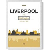 ARTZE Liverpool Yellow & Black City Skyline Framed Print SIZE: A4 with White Frame | Size: A2