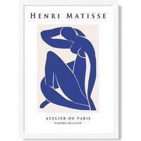 ARTZE Matisse Nude Blue & Beige Exhibition Framed Print SIZE: A2 with White Frame in Dark Blue