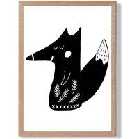 ARTZE Cute Black Fox Scandi Animal Framed Print SIZE: A3 with Oak Frame | Size: A2