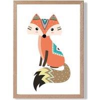 ARTZE Orange Fox Tribal Animal Framed Print SIZE: A4 with Oak Frame | Size: A2