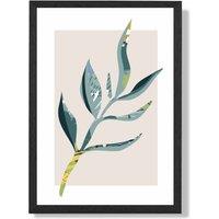 ARTZE Papyrus Leaf Teal & Green Mid Century Modern Framed Print SIZE: A4 with Black Frame | Size: A2