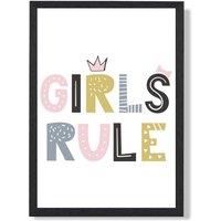 ARTZE Cute Girls Rule Scandi Quote Framed Print SIZE: A3 with Black Frame in Pink | Size: A2