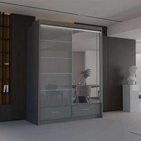 Sliding Wardrobes 4U Luxury High Gloss Sliding Wardrobe with LED Light W150cm x H220cm in Grey