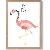 ARTZE Be Fun Flamingo Tribal Animal Quote Framed Print SIZE: A2 with Oak Frame in Pink