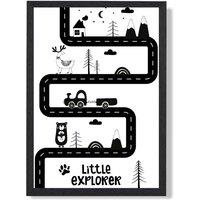 ARTZE Cute Little Explorer Map Scandi Framed Print SIZE: A3 with Black Frame | Size: A2