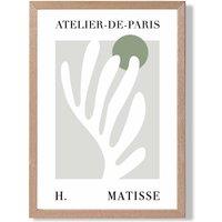 ARTZE Matisse Floral Cutout Sage Green Exhibition Framed Print SIZE: A4 with Oak Frame in Pale Green | Size: A2