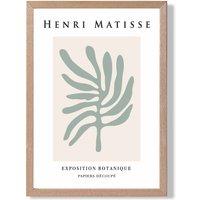 ARTZE Matisse Leaf Sage Green & Beige Exhibition Framed Print SIZE: A3 with Oak Frame in Pale Green | Size: A2