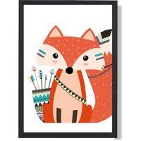 ARTZE Sitting Red Fox Tribal Animal Framed Print SIZE: A3 with Black Frame | Size: A2