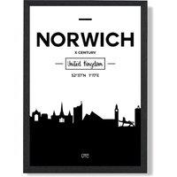 ARTZE Norwich Black & White City Skyline Framed Print SIZE: A3 with Black Frame | Size: A2
