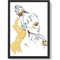 ARTZE Girl Fashion Pen & Ink Sketch Framed Print SIZE: A2 with Black Frame in Yellow