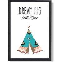 ARTZE Dream Big Tribal Quote Framed Print SIZE: A3 with Black Frame in Bright Blue | Size: A2