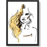 ARTZE Fashion Pen & Ink Sketch Framed Print SIZE: A4 with Black Frame in Yellow | Size: A2