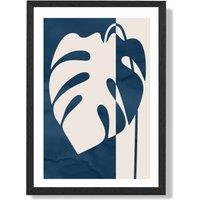 ARTZE Navy Blue Monstera Mid Century Tropical Framed Print SIZE: A4 with Black Frame | Size: A2