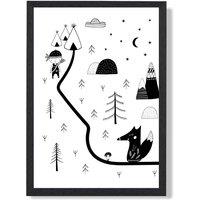 ARTZE Cute Scandi Map Framed Print SIZE: A4 with Black Frame | Size: A2