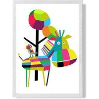 ARTZE Zebra Bright Geometric Animal Framed Print SIZE: A2 with White Frame