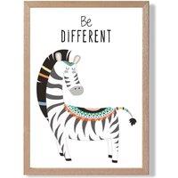 ARTZE Be Different Zebra Tribal Animal Quote Framed Print SIZE: A2 with Oak Frame in Grey