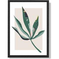 ARTZE Palm Leaf Green & Red Minamilist Framed Print SIZE: A2 with Black Frame