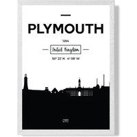 ARTZE Plymouth Black & White City Skyline Framed Print SIZE: A2 with White Frame