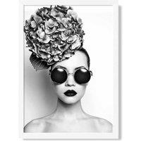 ARTZE Girl with Dark Sunglasses Fashion Black & White Photo Framed Print SIZE: A4 with White Frame | Size: A2