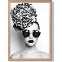 ARTZE Girl with Dark Sunglasses Fashion Black & White Photo Framed Print SIZE: A4 with Oak Frame | Size: A2