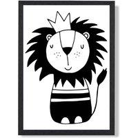 ARTZE Cute Black Lion Scandi Animal Framed Print SIZE: A3 with Black Frame | Size: A2