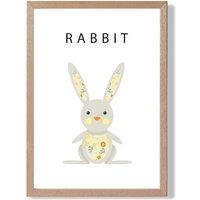 ARTZE Cute Yellow Floral Rabbit Framed Print SIZE: A3 with Oak Frame | Size: A2
