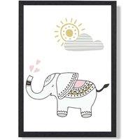 ARTZE CuteElephant Scandi Animal Framed Print SIZE: A3 with Black Frame in Pink | Size: A2