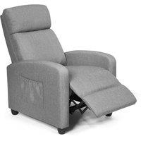 Gymax Single Reclining Sofa Recliner Chair Linen Fabric Padded With Armrest in Grey