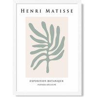 ARTZE Matisse Leaf Sage Green & Beige Exhibition Framed Print SIZE: A4 with White Frame in Pale Green | Size: A2