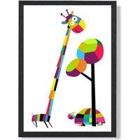 ARTZE Giraffe Bright Geometric Animal Framed Print SIZE: A3 with Black Frame | Size: A2
