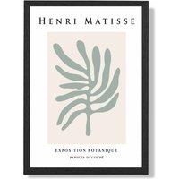 ARTZE Matisse Leaf Sage Green & Beige Exhibition Framed Print SIZE: A2 with Black Frame in Pale Green