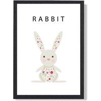 ARTZE Cute Pink Floral Rabbit Framed Print SIZE: A3 with Black Frame | Size: A2