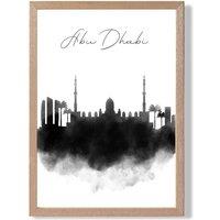 ARTZE Abu Dhabi Watercolour Skyline City Framed Print SIZE: A3 with Oak Frame in Black | Size: A2