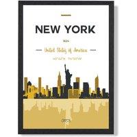 ARTZE New York Yellow & Black City Skyline Framed Print SIZE: A4 with Black Frame | Size: A2