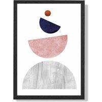 ARTZE Grey & Navy Blue Circles Mid Century Geometric Framed Print SIZE: A4 with Black Frame | Size: A2