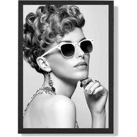 ARTZE Girl with Sunglasses Fashion Black & White Photo Framed Print SIZE: A3 with Black Frame | Size: A2