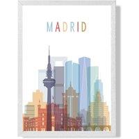 ARTZE Madrid Colourful City Skyline Framed Print SIZE: A3 with White Frame in Pale Blue | Size: A2