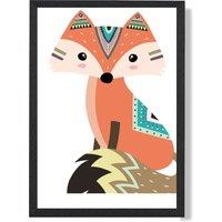 ARTZE Sitting Orange Fox Tribal Animal Framed Print SIZE: A3 with Black Frame | Size: A2