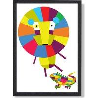 ARTZE Lion Bright Geometric Animal Framed Print SIZE: A3 with Black Frame | Size: A2