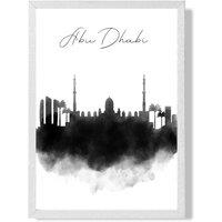 ARTZE Abu Dhabi Watercolour Skyline City Framed Print SIZE: A3 with White Frame in Black | Size: A2