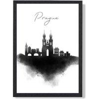 ARTZE Prague Watercolour Skyline City Framed Print SIZE: A4 with Black Frame | Size: A2