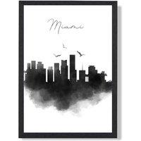 ARTZE Miami Watercolour Skyline City Framed Print SIZE: A2 with Black Frame