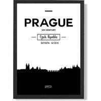 ARTZE Prague Black & White City Skyline Framed Print SIZE: A2 with Black Frame