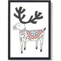 ARTZE Cute Beige Reindeer Scandi Animal Framed Print SIZE: A3 with Black Frame | Size: A2
